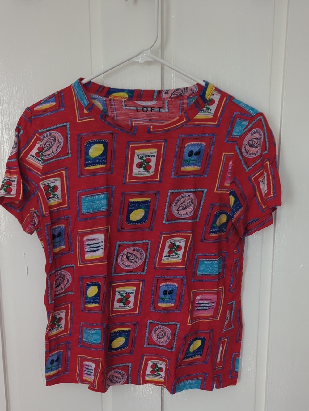 LOFT Red Short-Sleeve Tee with Colorful Stamp Motifs
